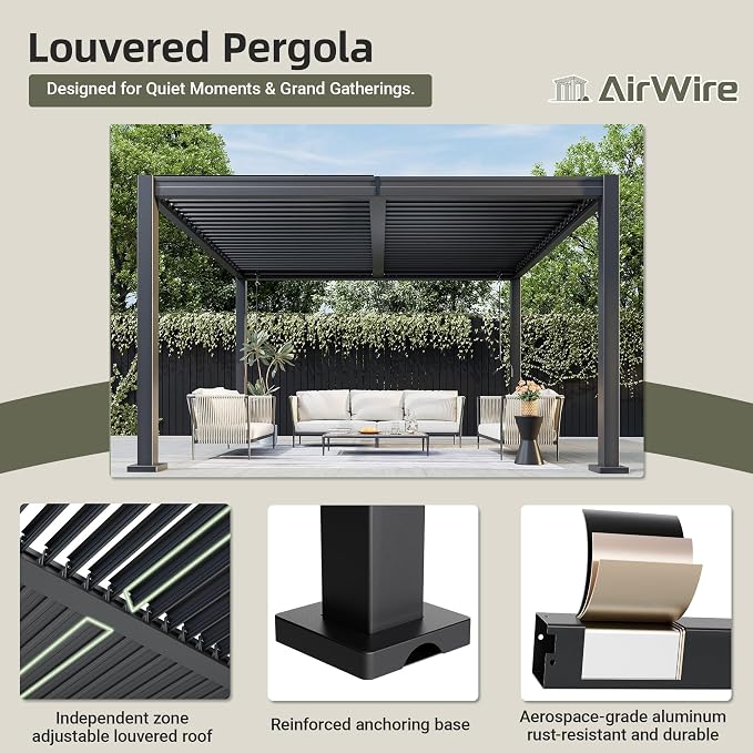 AirWire 10x12 FT Louvered Pergola Dark Gray | Metal Gazebo - Image 5