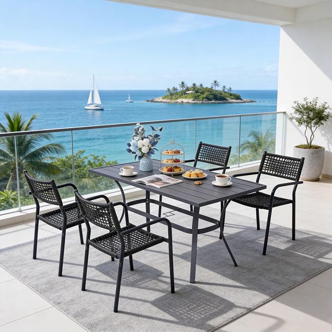 Patio Chairs Set of 4, Stackable Outdoor Dining Chairs - Image 2