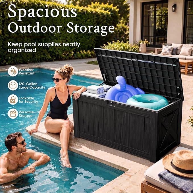 Devoko 120 Gallon Deck Box Resin Outdoor Storage Box Waterproof | Large Outdoor - Image 6