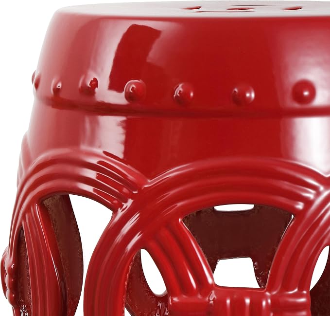 JONATHAN Y Lucky Coins 16" Ceramic Garden Stool Side Table, Matte Red | - Image 7