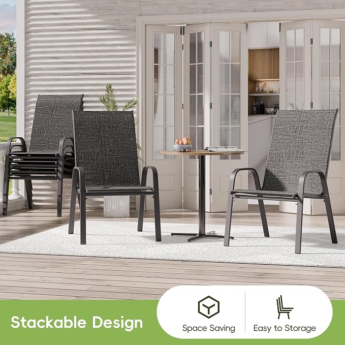Patio Chairs Set of 8, Stackable Outdoor Dining Chairs - Image 2