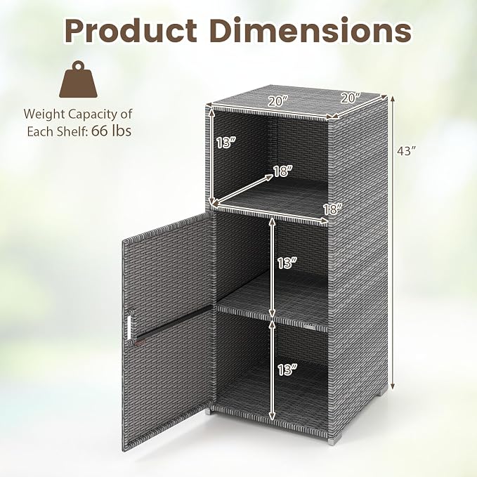 Tangkula Rattan Outdoor Storage Cabinet, Patiojoy PE Wicker Outdoor Cabinet - Image 6