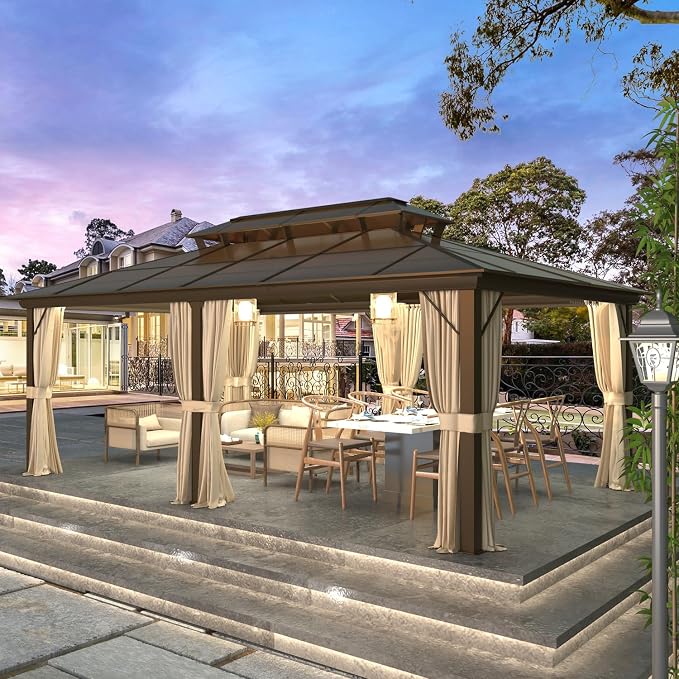 12'x20' Hardtop Gazebo, Outdoor Polycarbonate Double Roof Canopy, Aluminum - Image 5