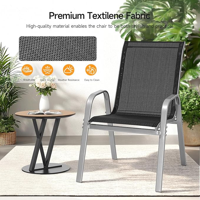 Patio Chairs Set of 2, Stackable Outdoor Dining Chairs | All Weather Dining Set - Image 5