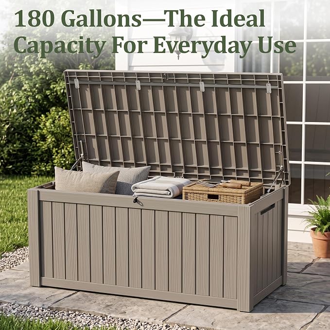 180 Gallon Resin Deck Box, Waterproof Lockable Outdoor Storage Box Container - Image 5