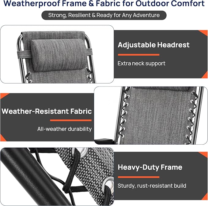 Oversized Zero Gravity Chair, Portable Outdoor Patio Lounge Recliner, Cup Holder - Image 6