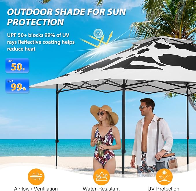 EAGLE PEAK 13x13 Pop Up Canopy Tent, Auto Extended Eaves, Cow Print | Easy Setup - Image 7