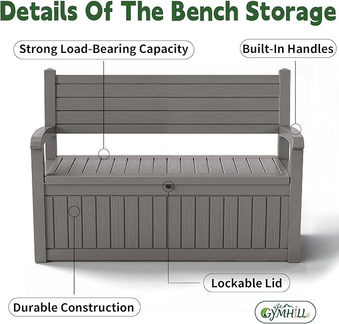 80 Gallon Outdoor Storage Bench, Waterproof Resin Deck Box - Image 4
