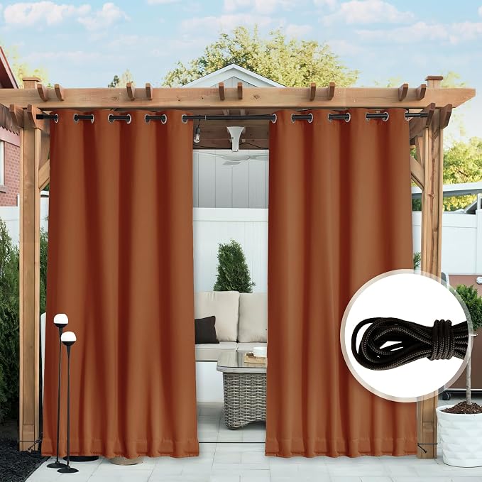 NICETOWN Outdoor Curtains Waterproof Fixed Bottom W52xL95 Burnt Orange | - Image 5