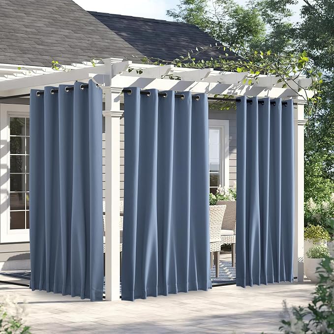 NICETOWN Weighted Curtains for Patio Waterproof W66xL84 Stone Blue 2 Panels | by NICETOWN