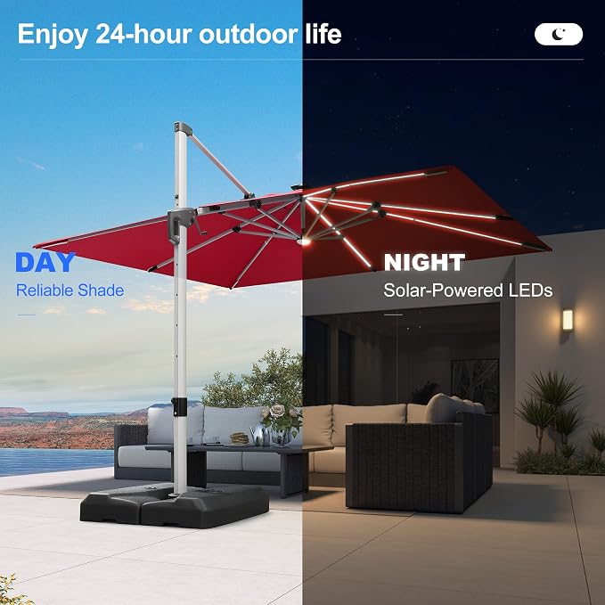 PURPLE LEAF Cantilever Umbrella 9' X 12' Solar LED Light Patio Deck, Terra | - Image 5