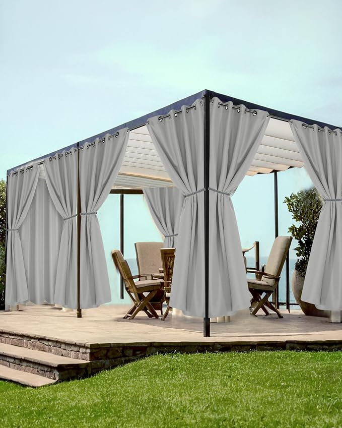 Grommet Outdoor Curtains for Patio Waterproof 8 Pcs 54x108 In Silver Grey | by HolidayIdeas
