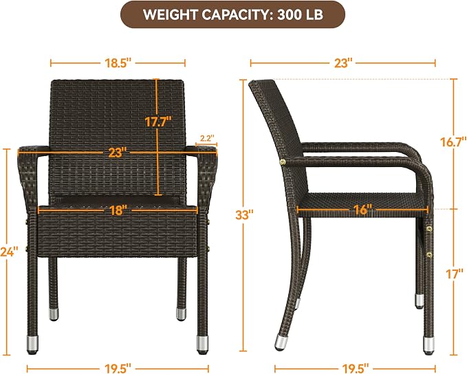 Yaheetech Set of 2 Stackable Outdoor Rattan Dining Chairs, All-Weather Armchair - Image 3