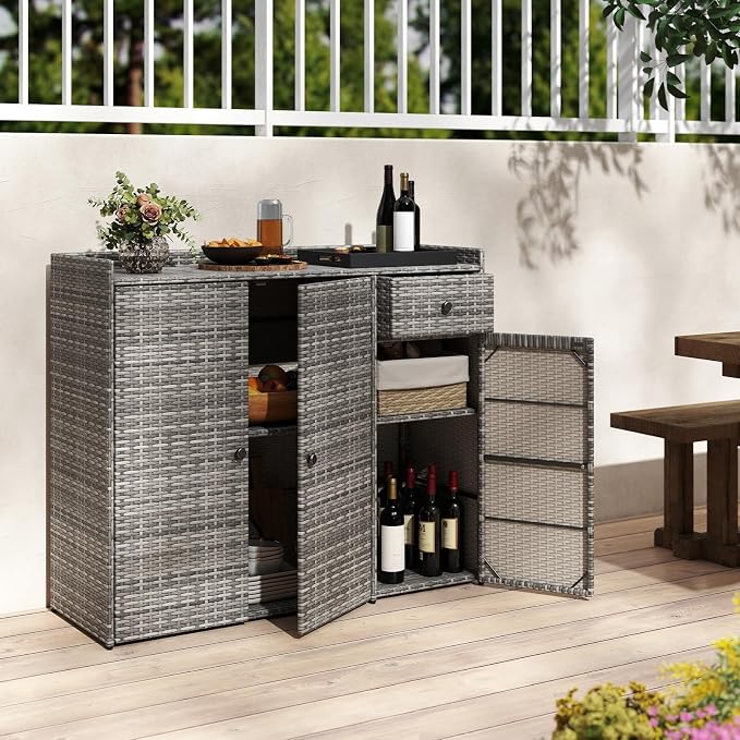 Tangkula Rattan Outdoor Storage Cabinet, Patiojoy Outdoor Cabinet - Image 9
