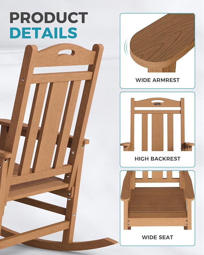 Oversized Outdoor Rocking Chairs Set of 6, 380lbs Heavy-Duty Large Patio Rocker - Image 6