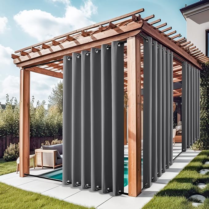 NICETOWN Grey Outdoor Curtains for Patio Waterproof 2 Panels, Windproof - Image 2