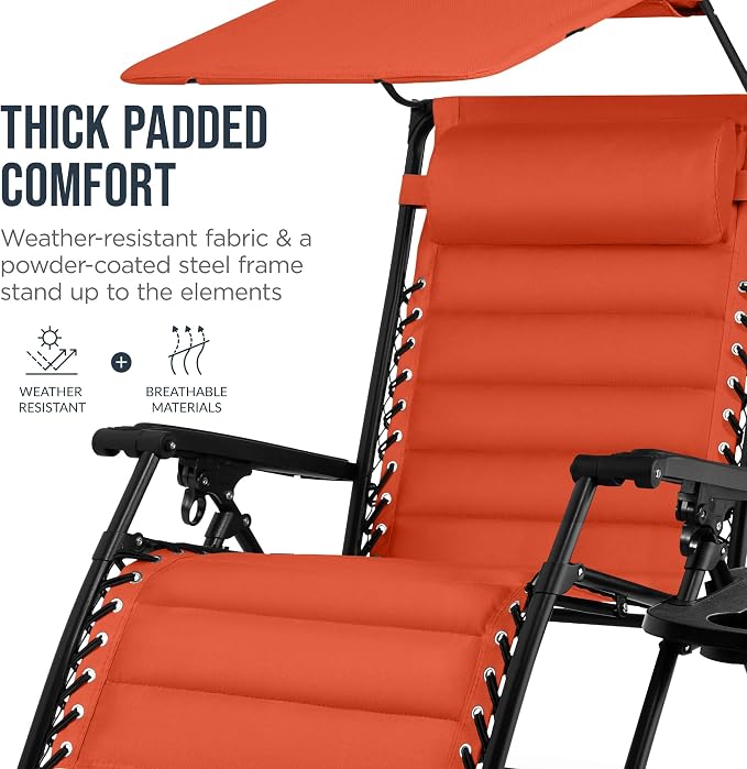 Best Choice Products Oversized Padded Zero Gravity Chair w/Canopy Headrest Cup - Image 6