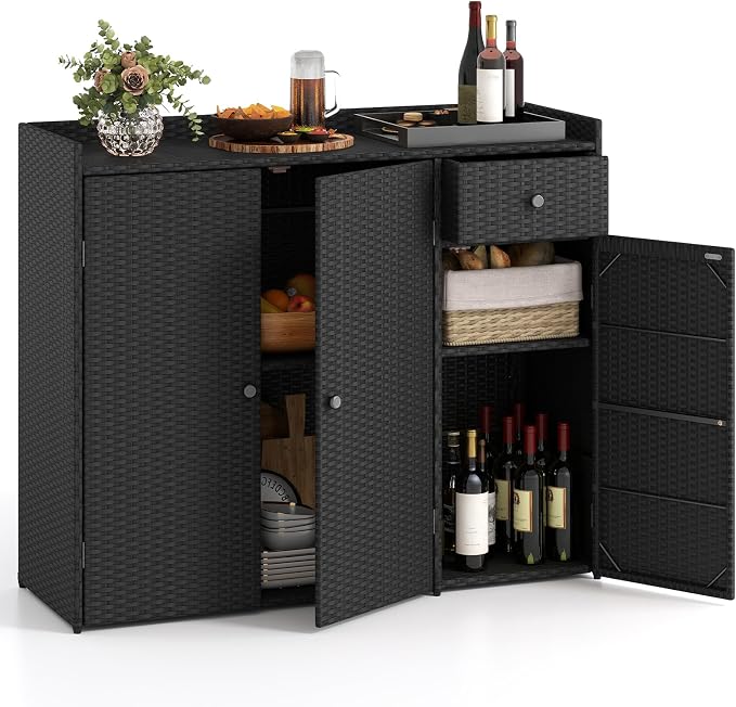 Tangkula Rattan Outdoor Storage Cabinet, Patiojoy Outdoor Cabinet by TANGKULA