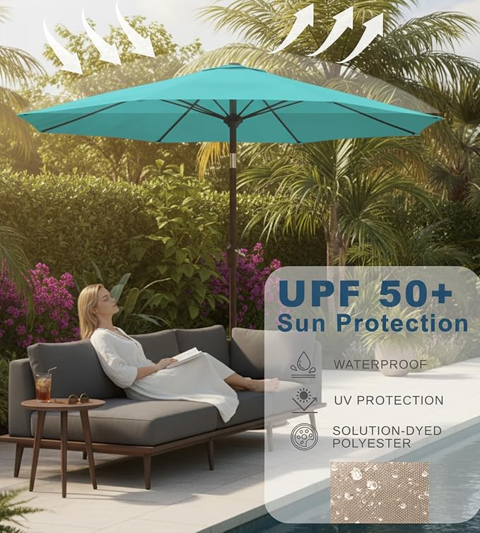 9FT Auto-Tilt Patio Umbrella|Outdoor Market Table Umbrella - Image 5