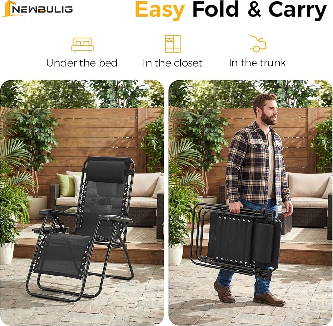 NEWBULIG Zero Gravity Chairs Set of 2, Folding Lounge Recliner Chair | Portable - Image 5
