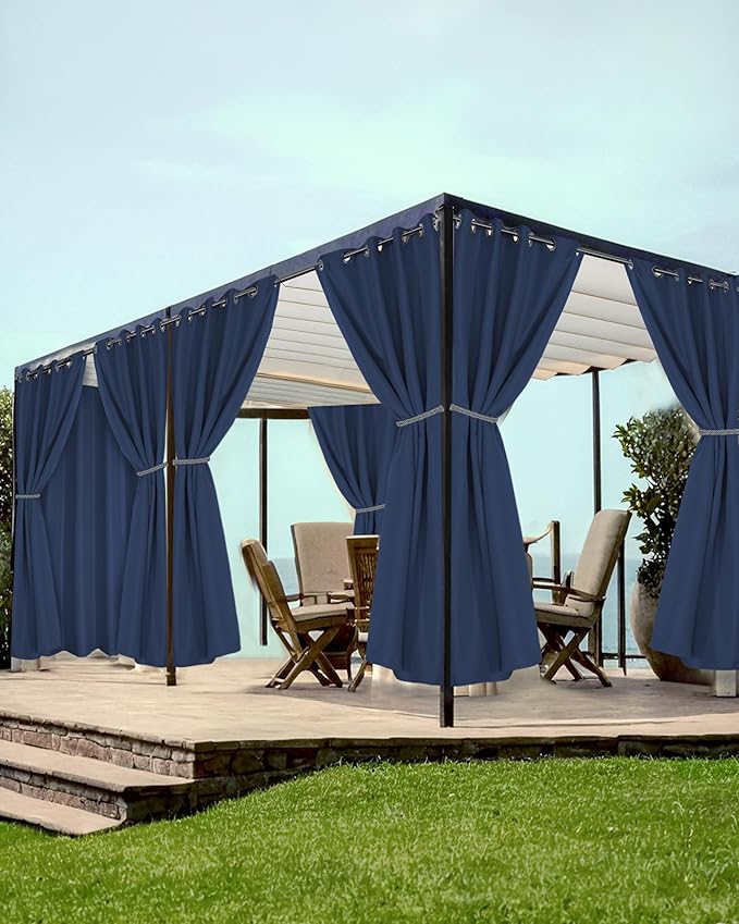 Grommet Outdoor Curtains for Patio Waterproof 8 Pcs 54x120 In Navy | by HolidayIdeas