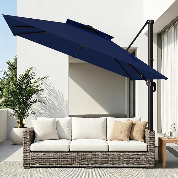 12×12 FT Double-Top Cantilever Patio Umbrella, Outdoor Umbrellas by AreShark