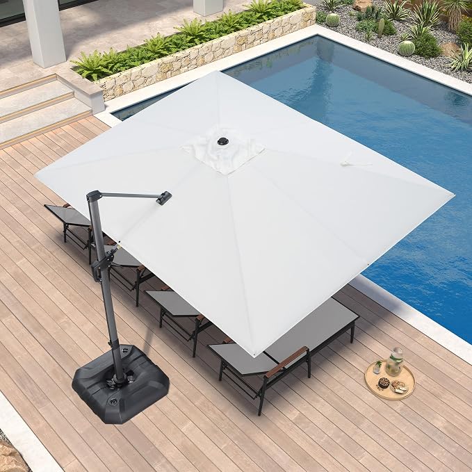 PURPLE LEAF Patio Umbrella 9' x 11.5' All-Day Shade Control White | More Space by PURPLELEAF