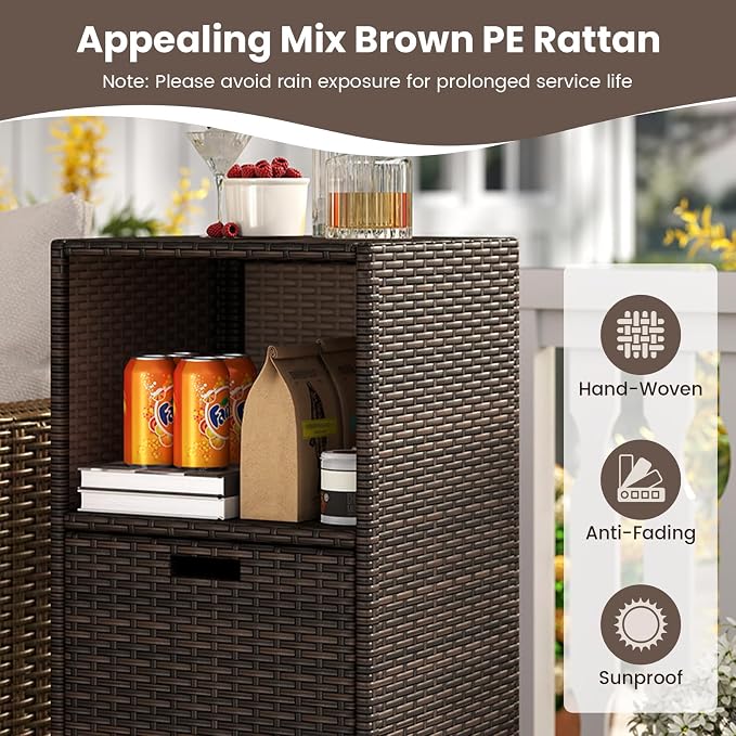 Tangkula Rattan Outdoor Storage Cabinet, Patiojoy Outdoor Wicker Cabinet - Image 3