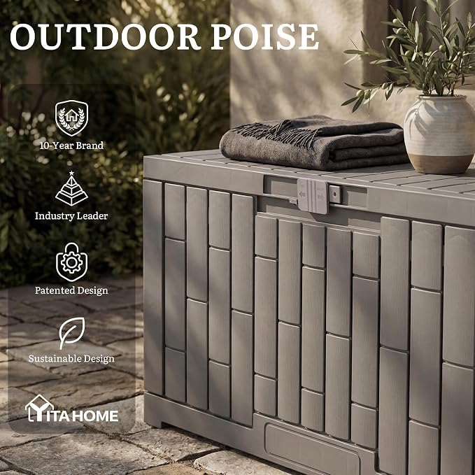 YITAHOME 60 Gallon Outdoor Storage Box w/Slide-Locking Lid | Large Water - Image 8