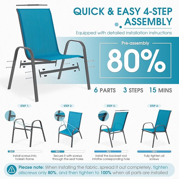 24.4" Wide Outdoor Stackable Chairs Set of 6 | Stacking Patio Chairs - Image 7