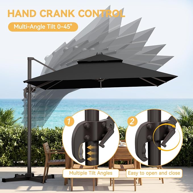 10x13 FT Patio Cantilever Umbrella, Rectangular Heavy Duty Offset Umbrella - Image 6