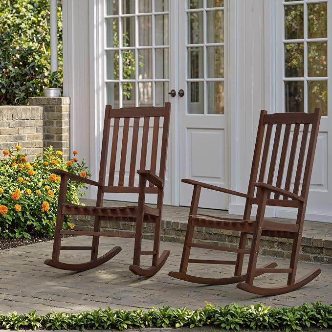 Flamaker Acacia Wood Outdoor Rocking Chairs Set of 2 | High Back and Widen - Image 7