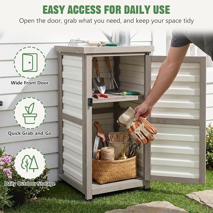Ketive Outdoor Storage Cabinet, 33.5" H Compact Patio Storage Cabinet - Image 4
