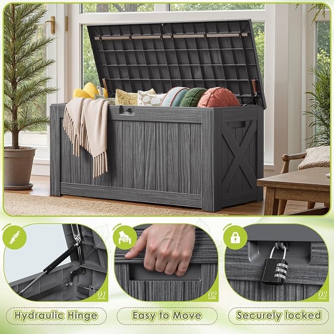 Devoko 125 Gallon Outdoor Storage Box, Waterproof Resin Deck Box | - Image 3