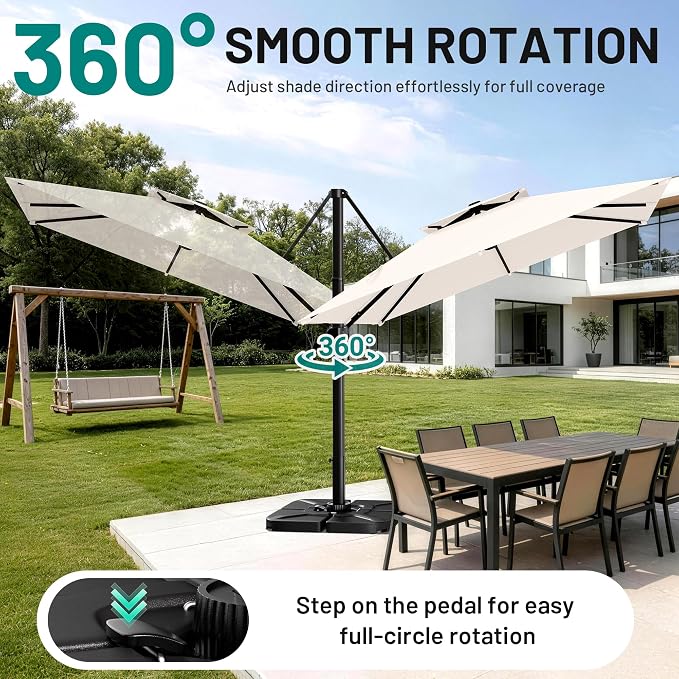 12×12 FT Double-Top Cantilever Patio Umbrella, Ivory | Square Offset Umbrella - Image 3
