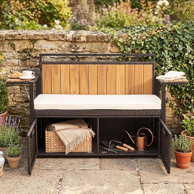 Outdoor Storage Bench, Outside Cushioned Loveseat Seating - Image 9