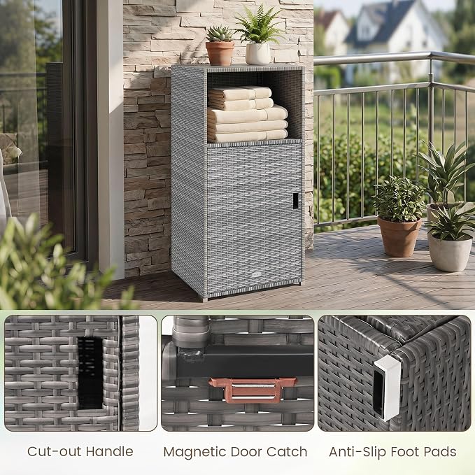 Tangkula Rattan Outdoor Storage Cabinet, Patiojoy PE Wicker Outdoor Cabinet - Image 5