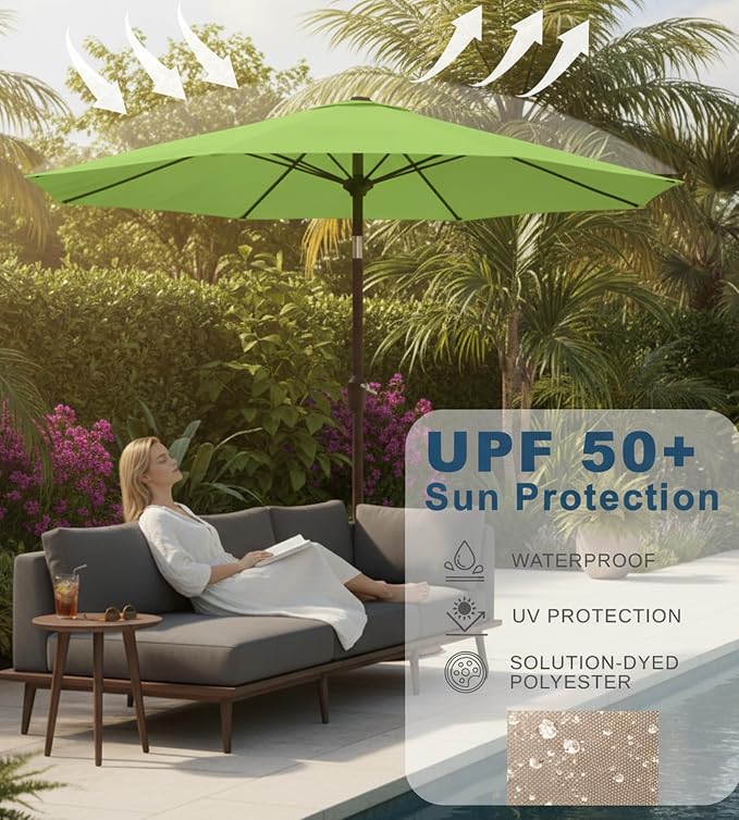 9FT Auto-Tilt Patio Umbrella|Outdoor Market Table Umbrella - Image 5