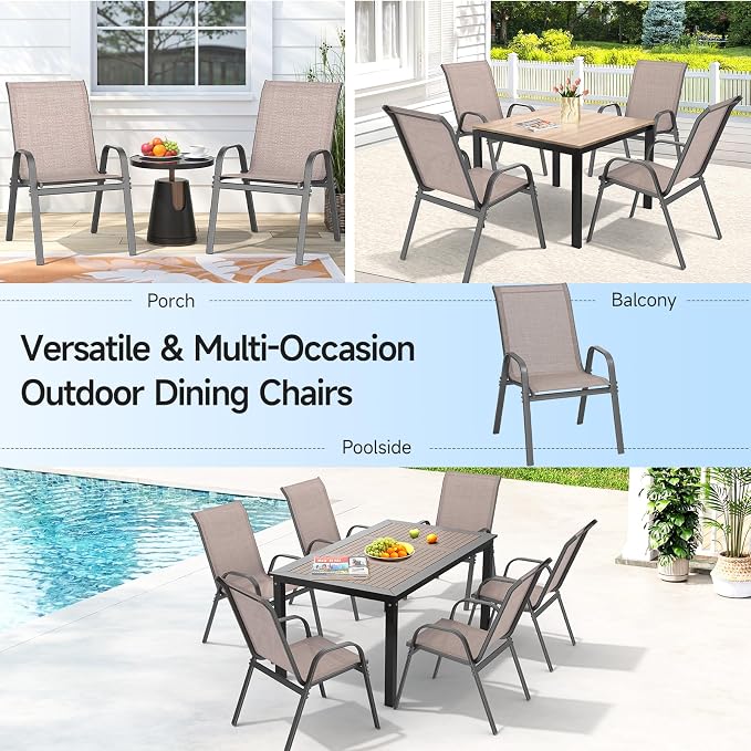 Patio Chairs Set of 4, Stackable Outdoor Dining Chairs | All Weather Dining Set - Image 9