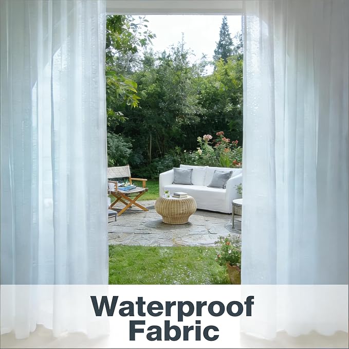 Outdoor Sheer Curtains for Patio Waterproof, 2 Panels Rod Pocket Indoor/Outdoor - Image 6