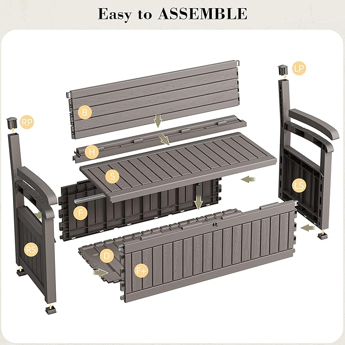 80-Gallon Deck Box Outdoor Storage Bench, Waterproof Outdoor Storage Box - Image 6