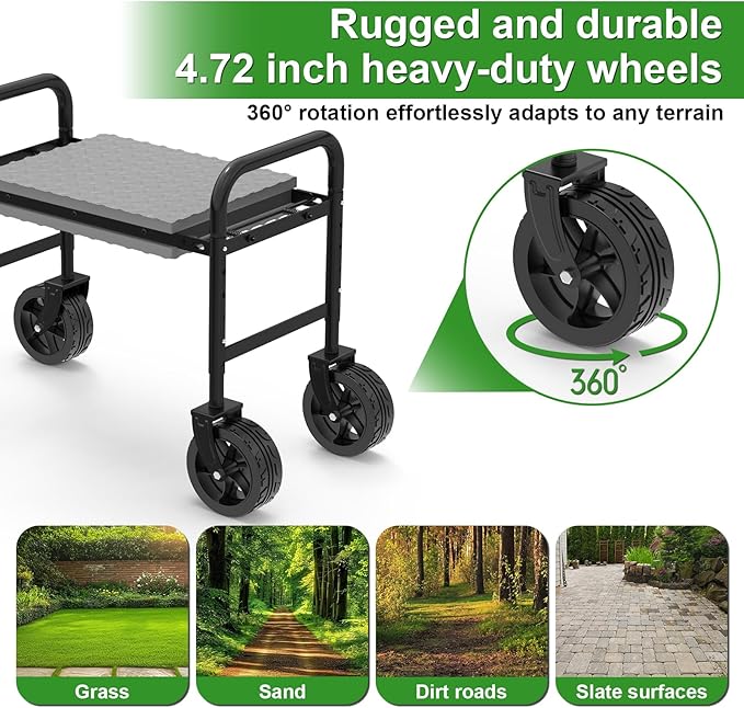 Garden Kneeler and Seat with 360° Wheels: 3-in-1 Rolling Gardning Stool | - Image 5