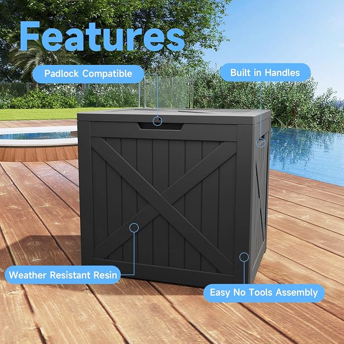 ROJIK 34 Gal Deck Box Waterproof, Resin Outdoor Storage - Image 4