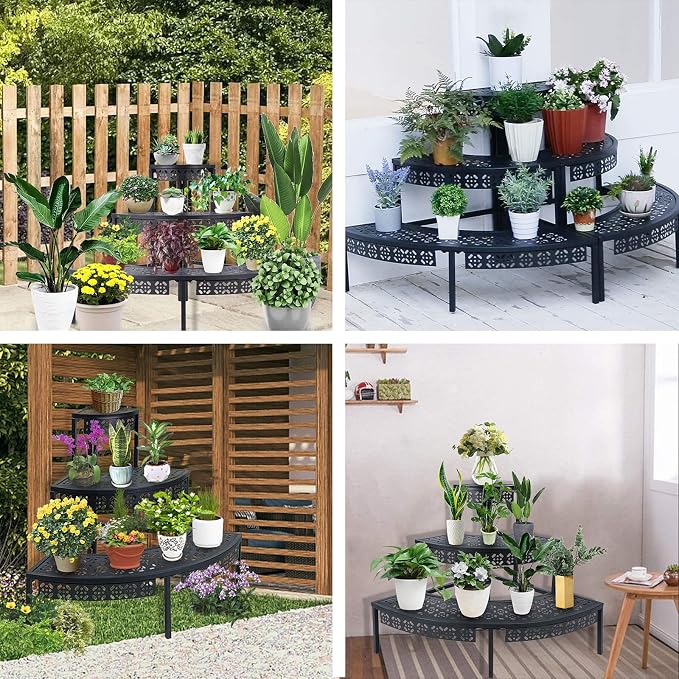 3-Tier Metal Plant Stand, Corner Plant Stands Outdoor Indoor | Semi-circular - Image 6