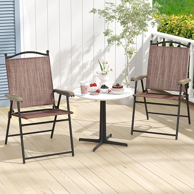 GIANTEX Set of 4 Patio Folding Chairs, Outdoor Patio Dining Chairs w/Armrest - Image 8