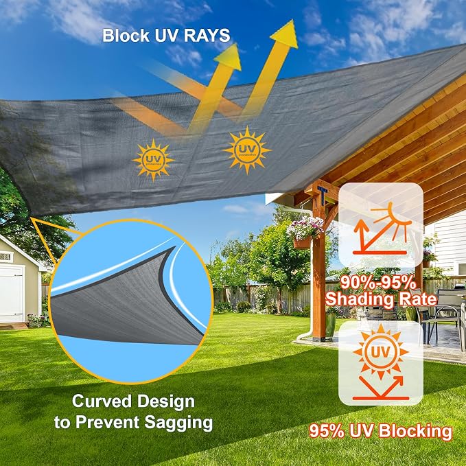 Large Sun Shade Sail 16' x 20' Dark Grey Rectangle Outdoor Canopy | Outdoor sun - Image 4