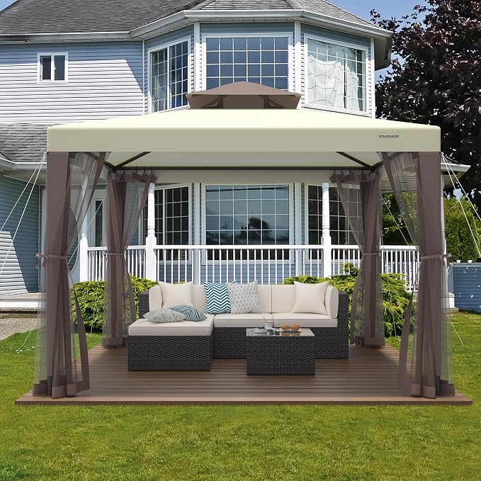 10’x10’ Patio Gazebo Canopy Tent w/Removable Netting, Ventilated Double-tier Top - Image 4