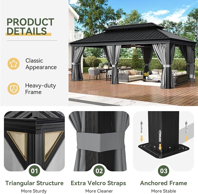 Aoxun Hardtop Gazebo 12x20 - Image 5