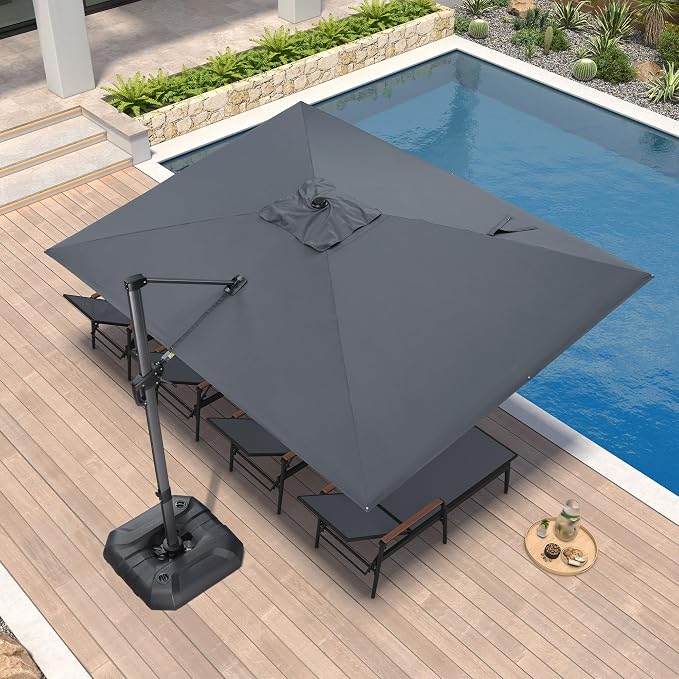 PURPLE LEAF Cantilever Umbrella 9' x 11.5' Rectangle 360° Rotation Grey | Fade - Image 3