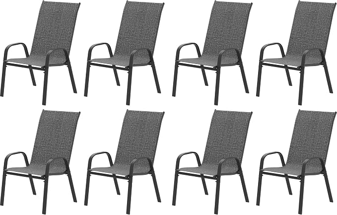 Patio Chairs Set of 8, Outdoor Stackable Dining Chairs by VaJouer